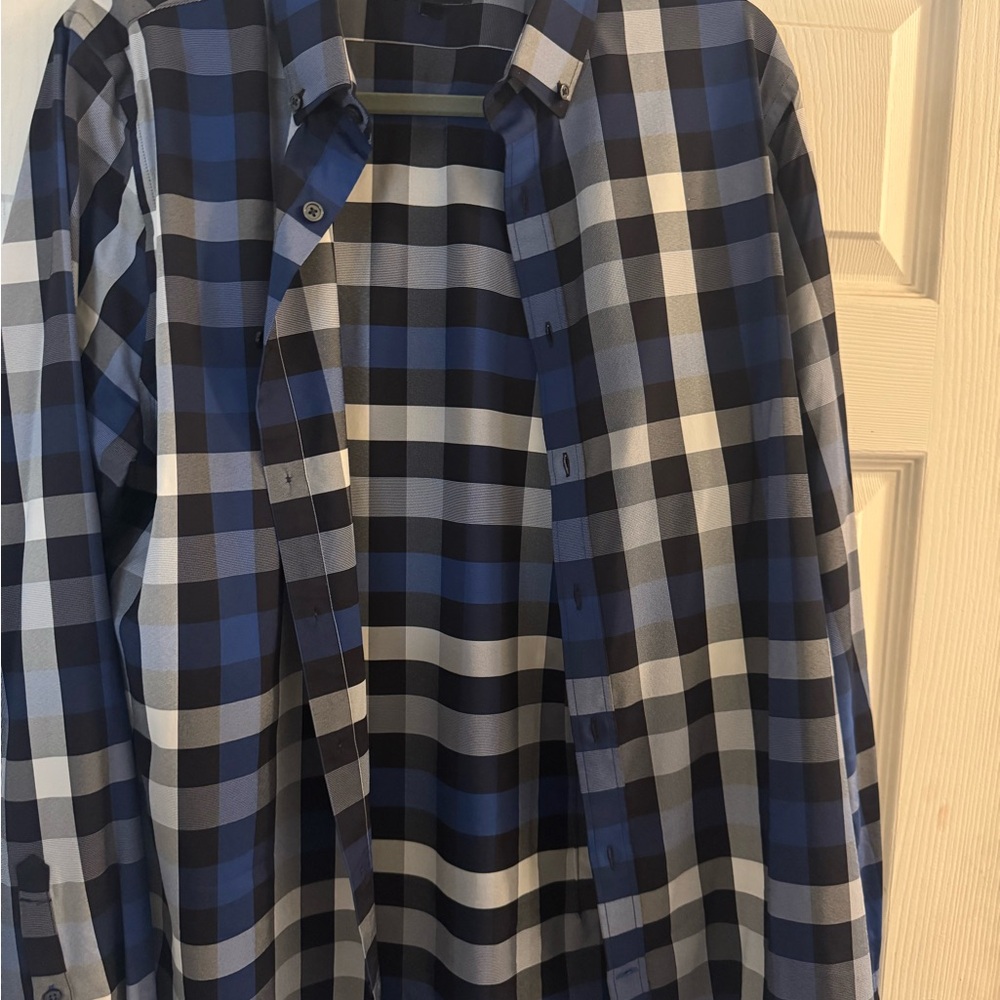 Express Blue Dress Shirt with Plaid Pattern